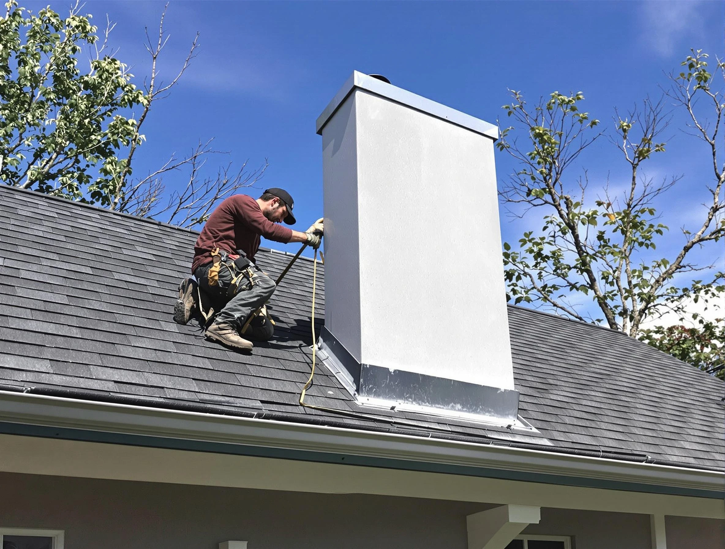 Natick Chimney Sweep team member finishing chimney construction in Natick, MA