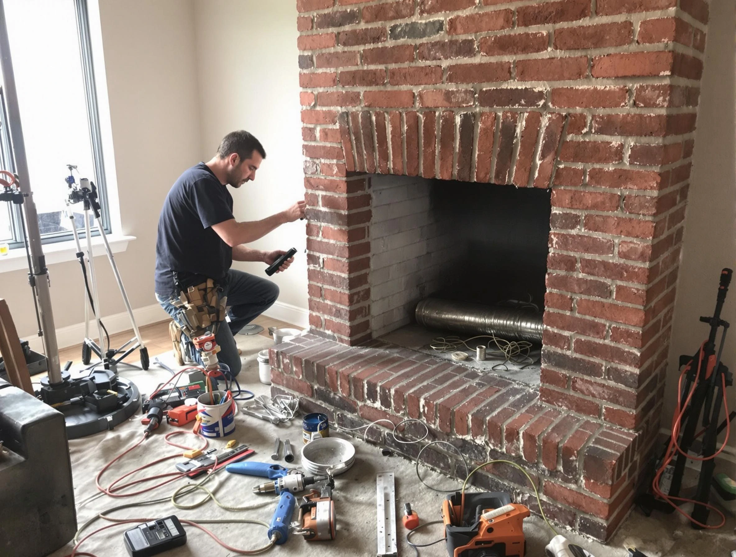 Natick Chimney Sweep specialist finalizing chimney liner service in Natick, MA