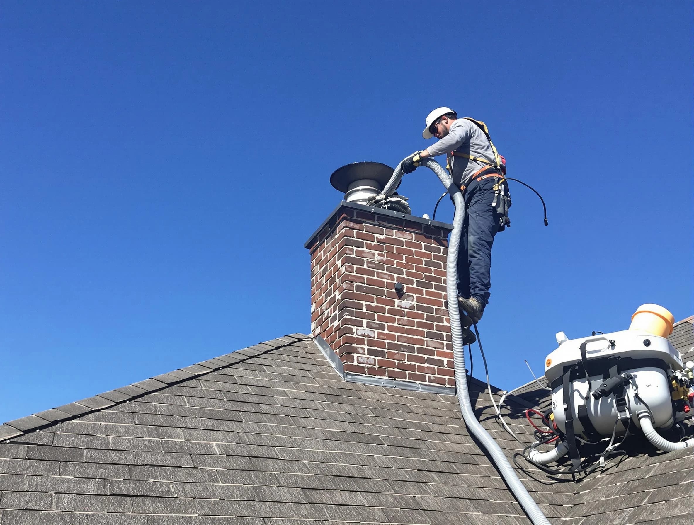 Dedicated Natick Chimney Sweep team member cleaning a chimney in Natick, MA