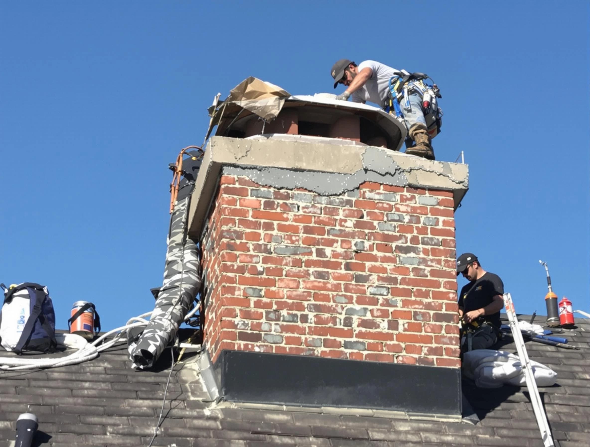 Natick Chimney Sweep installing a custom chimney crown in Natick, MA