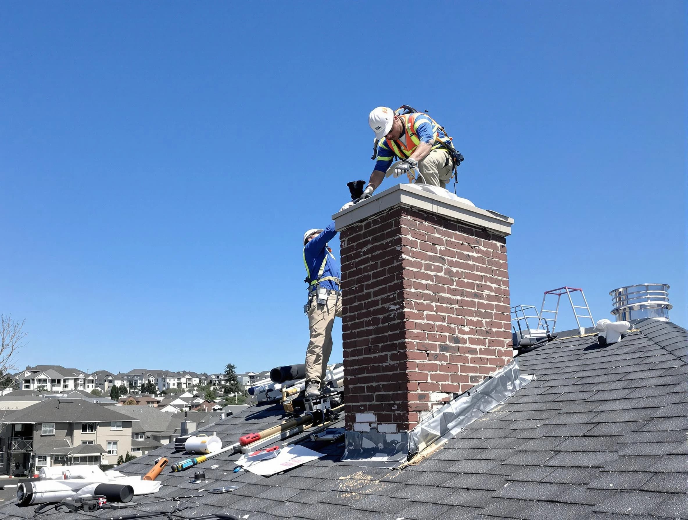 Natick Chimney Sweep repairing a chimney crown in Natick, MA