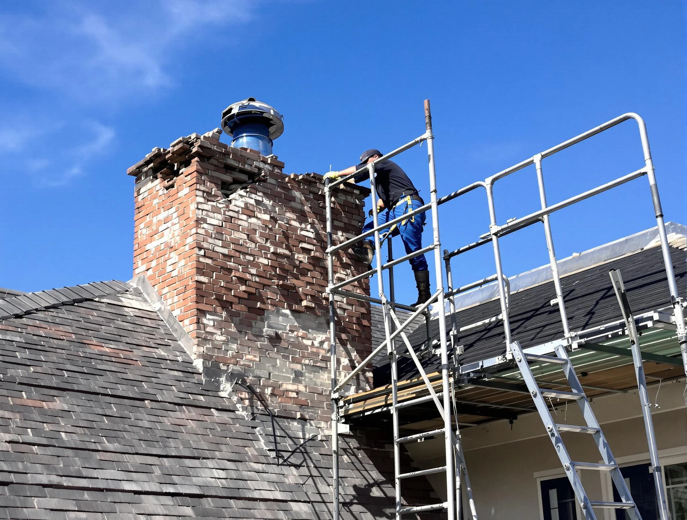 Rebuilding a chimney structure by Natick Chimney Sweep in Natick, MA