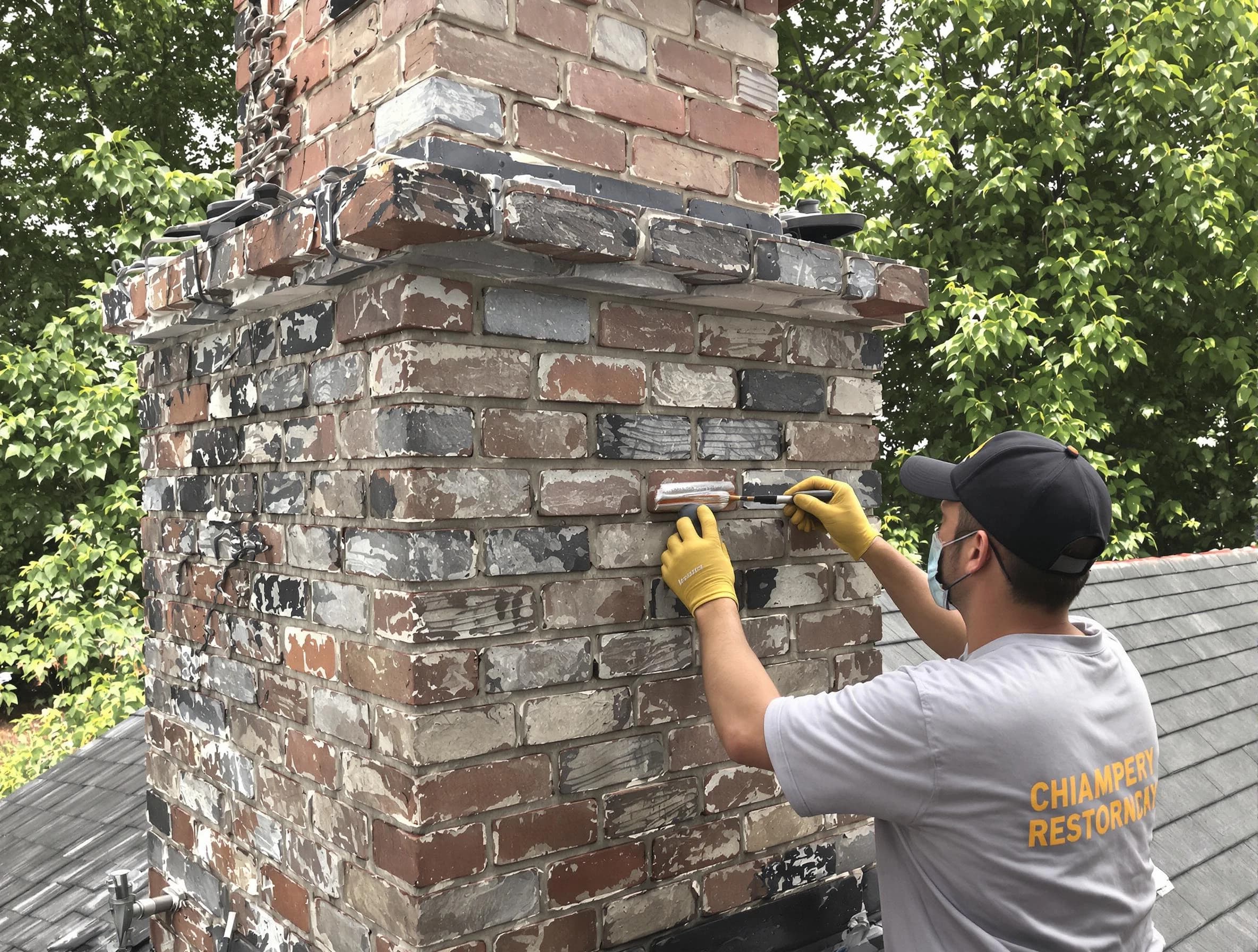 In-progress chimney restoration by Natick Chimney Sweep in Natick, MA