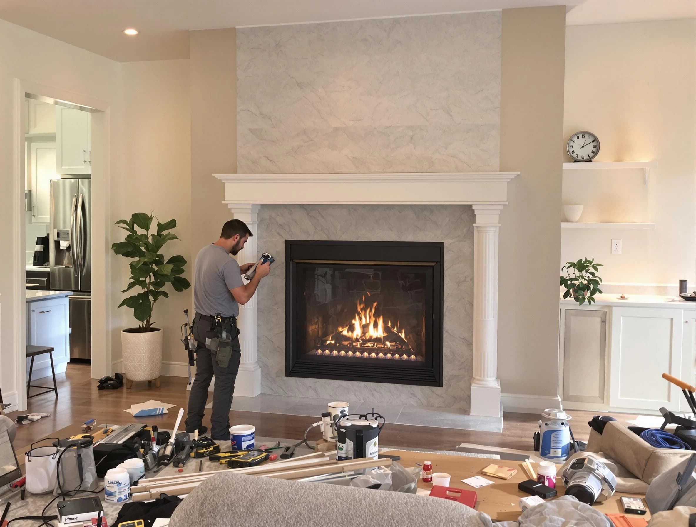 Newly installed fireplace by Natick Chimney Sweep in Natick, MA