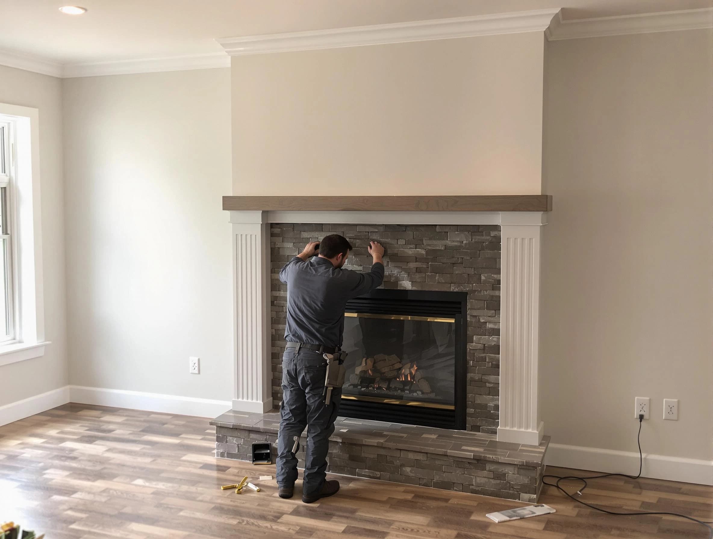 Natick Chimney Sweep finishing a custom fireplace install in Natick, MA