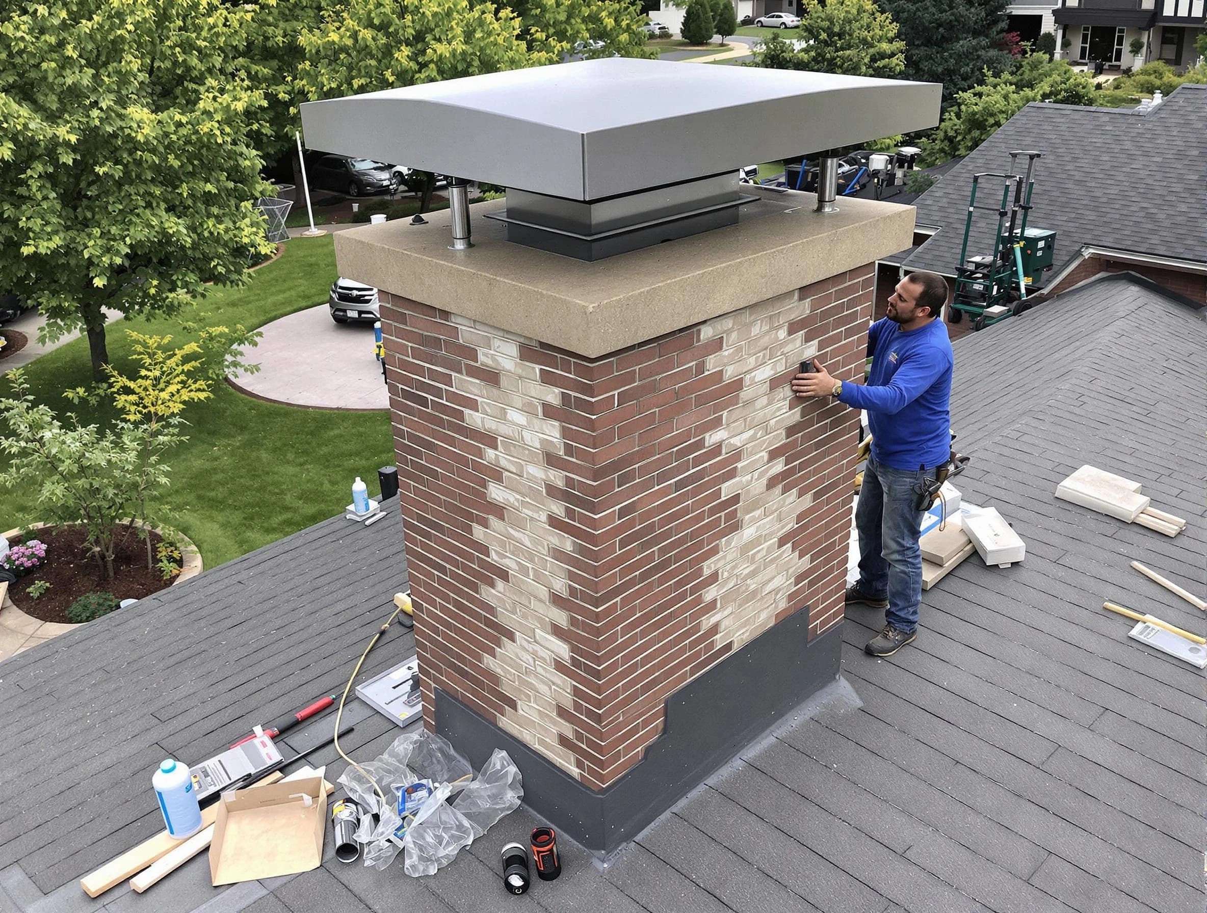 Natick Chimney Sweep team working on a custom chimney remodel in Natick, MA